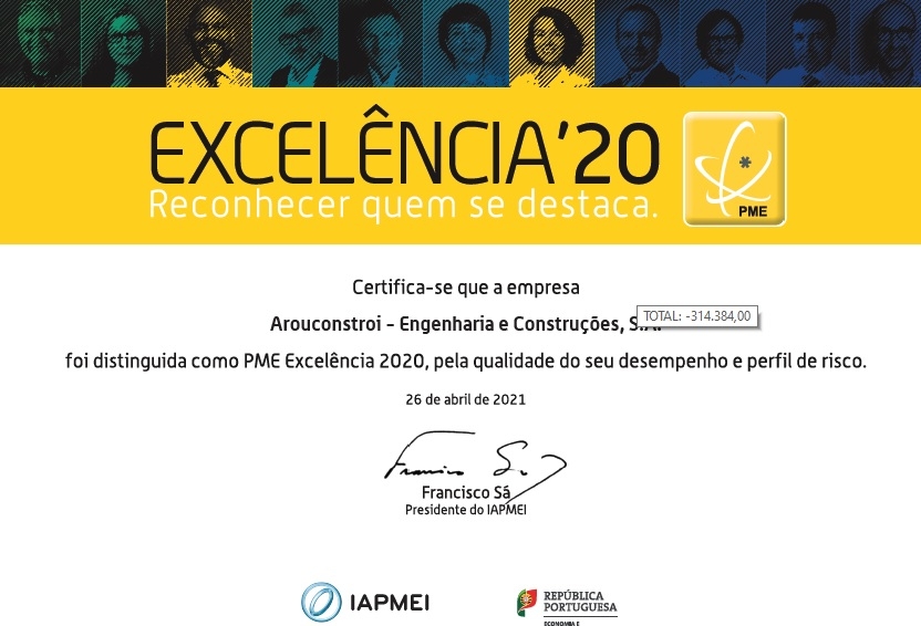  A FARCIMAR, S.A. e a AROUCONSTROI,S.A., EMPRESAS DO GRUPO FARCIMAR, FORAM NOVAMENTE SELECIONADAS PELO IAPMEI, PARA A ATRIBUIÇÃO DO ESTATUTO PME EXCELÊNCIA 2020